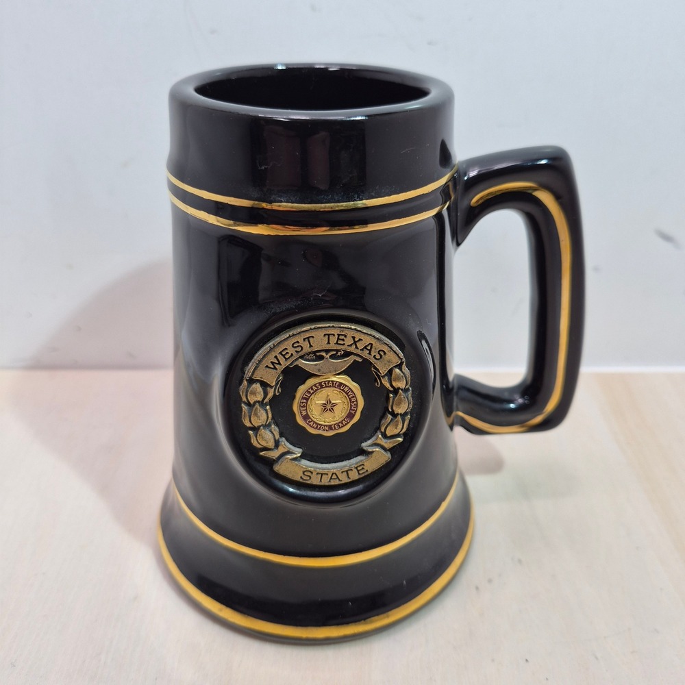 West Texas State University Beer Stein Mug Black Gold Loren Murchison Vintage